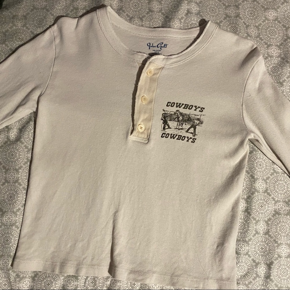 john galt, brandy melville, cowboys long sleeve, one size, tan, button up.